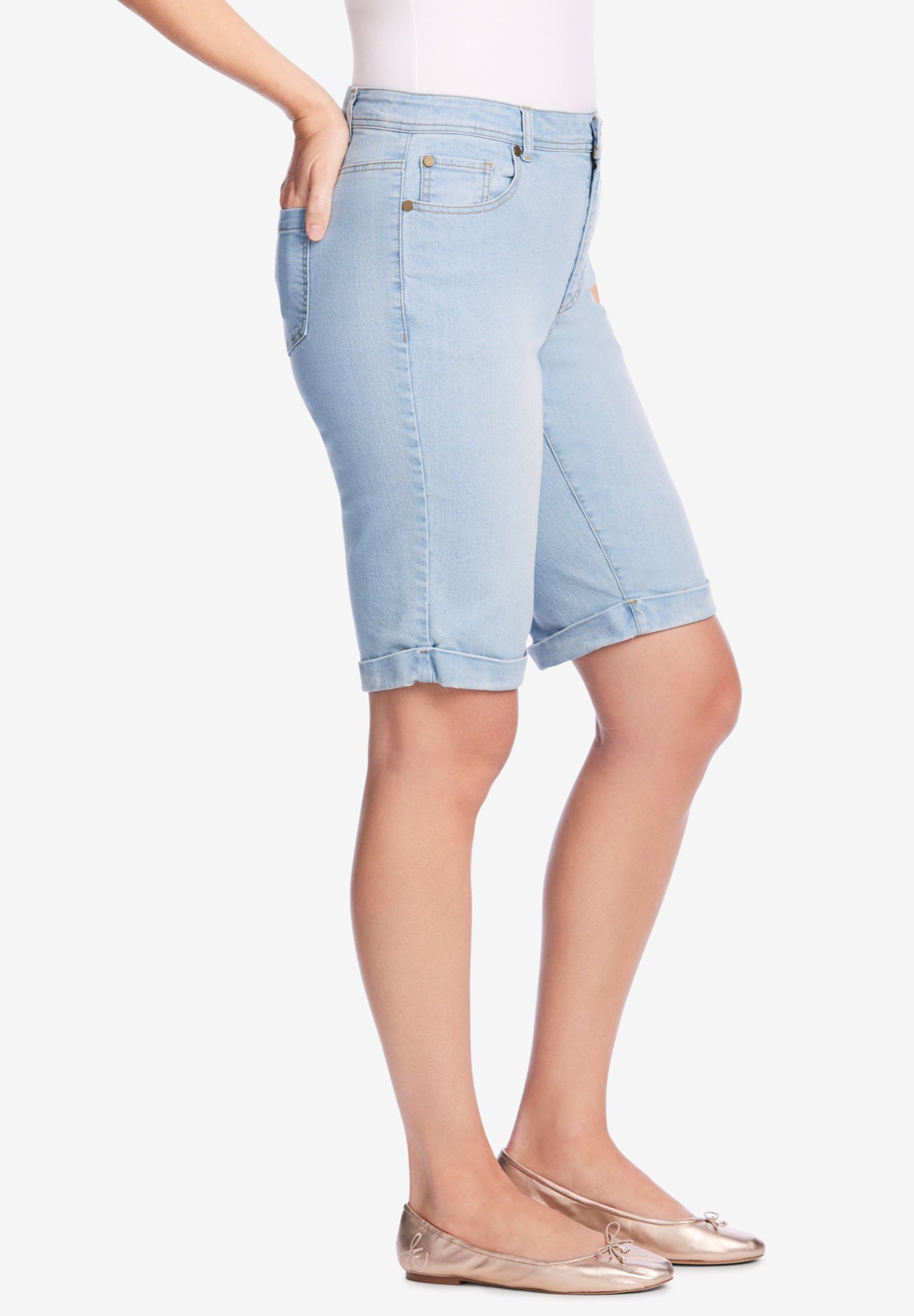 Stretch-Denim Five-Pocket Bermuda Jeans Shorts image number 2