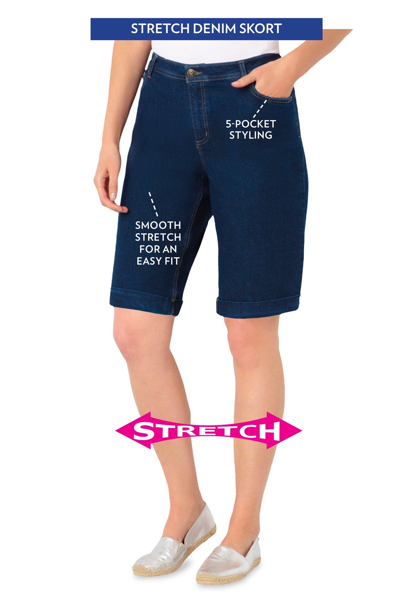 Stretch-Denim Five-Pocket Bermuda Jeans Shorts image number 2