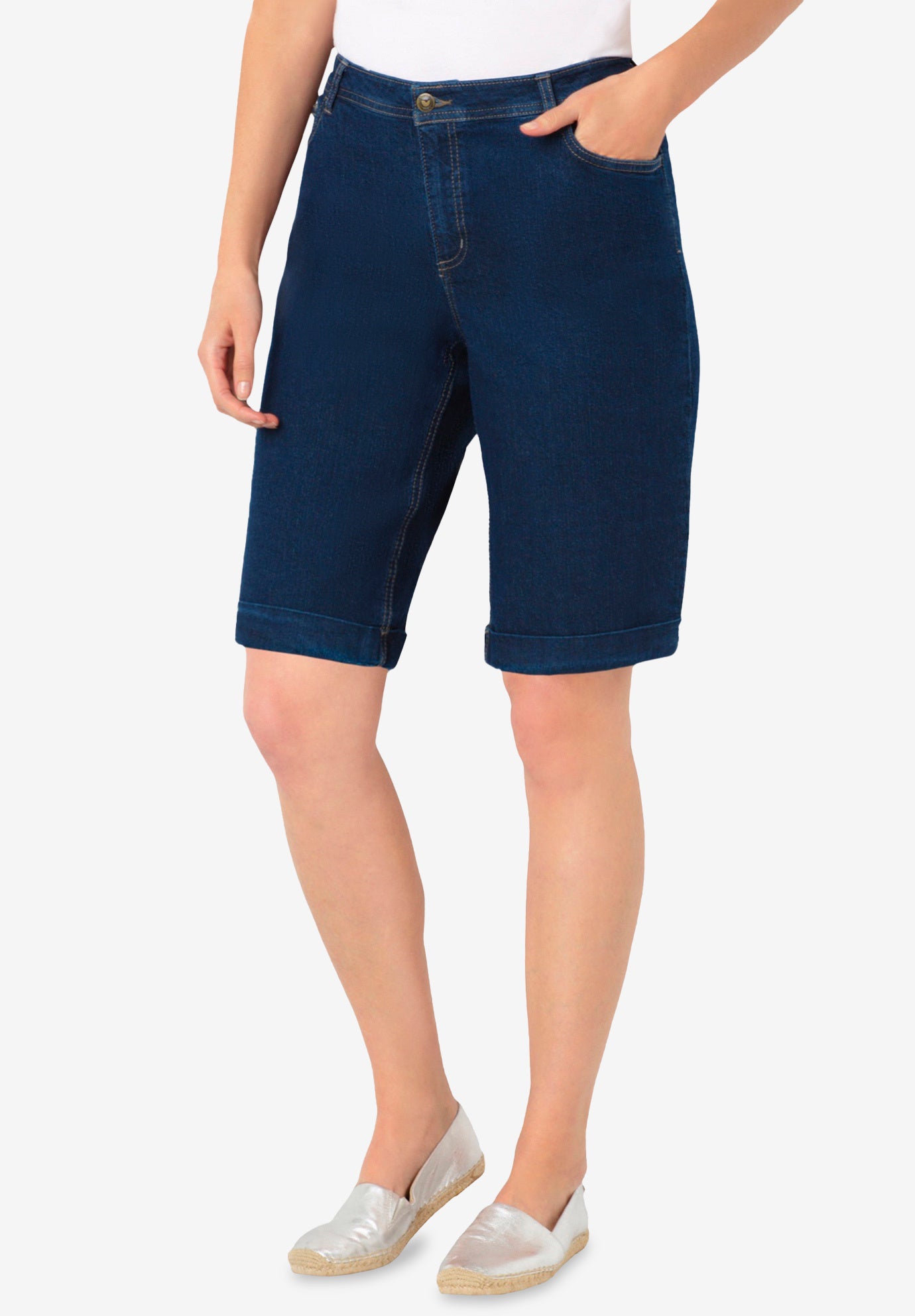 Stretch-Denim Five-Pocket Bermuda Jeans Shorts image number 0