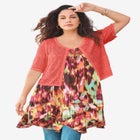 Cropped Pointelle Short Sleeve Cardigan Sweater image number null