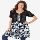 Cropped Pointelle Short Sleeve Cardigan Sweater image number null