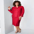 Plus Size Long Sleeve Shawl-Collar Jacket & Sheath Skirt Set – 2-Piece Suit image number null