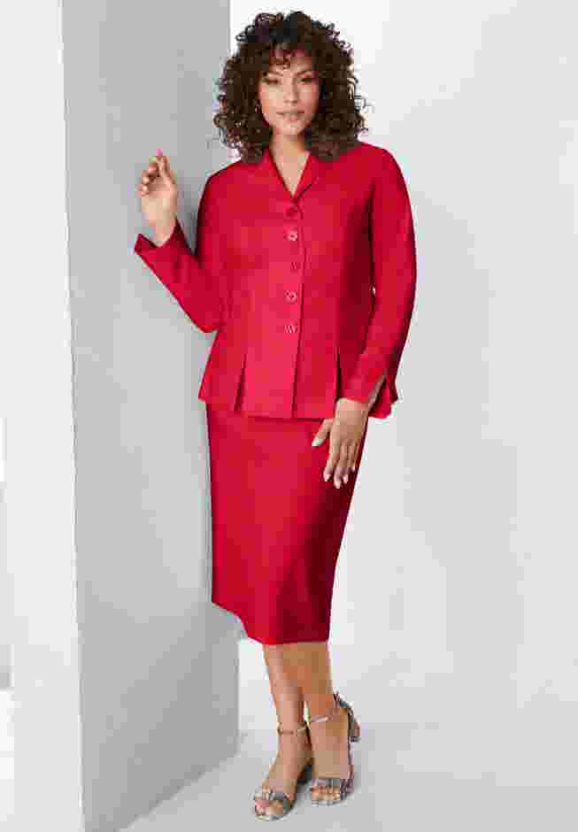 Plus Size Long Sleeve Shawl-Collar Jacket & Sheath Skirt Set – 2-Piece Suit image number 0