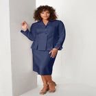Plus Size Long Sleeve Shawl-Collar Jacket & Sheath Skirt Set – 2-Piece Suit image number null