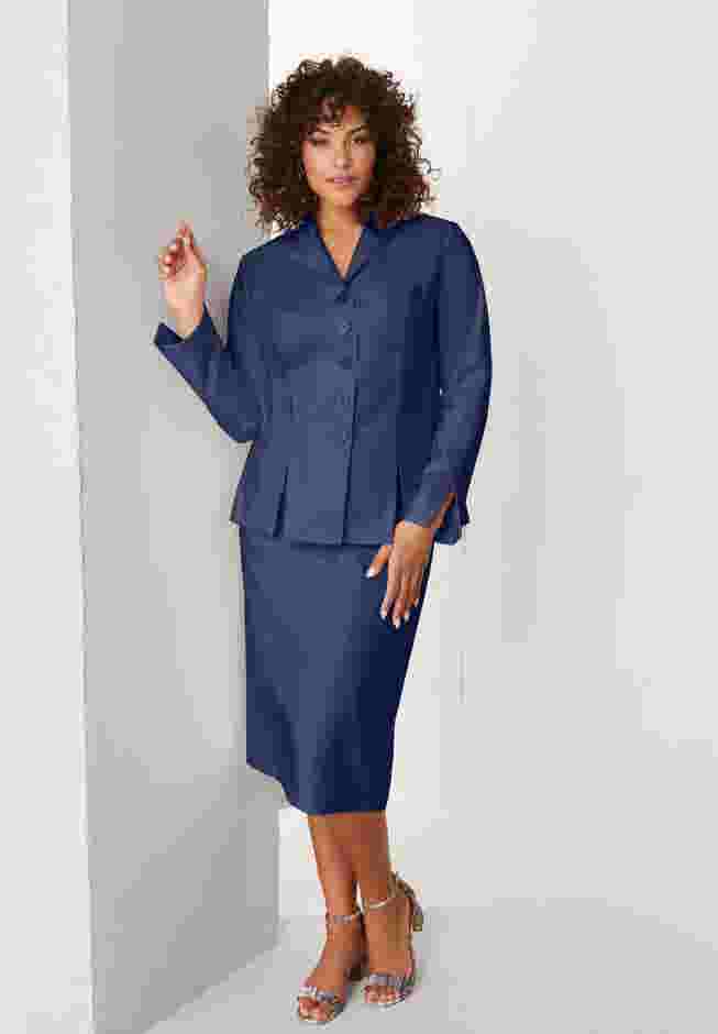 Plus Size Long Sleeve Shawl-Collar Jacket & Sheath Skirt Set – 2-Piece Suit image number 0