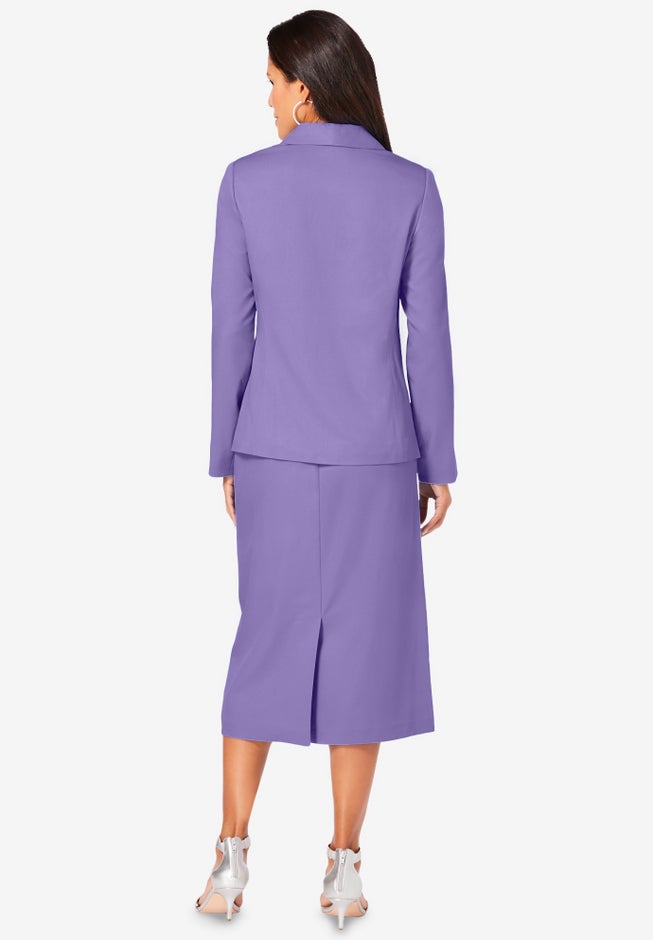 Plus Size Long Sleeve Shawl-Collar Jacket & Sheath Skirt Set – 2-Piece Suit image number 1