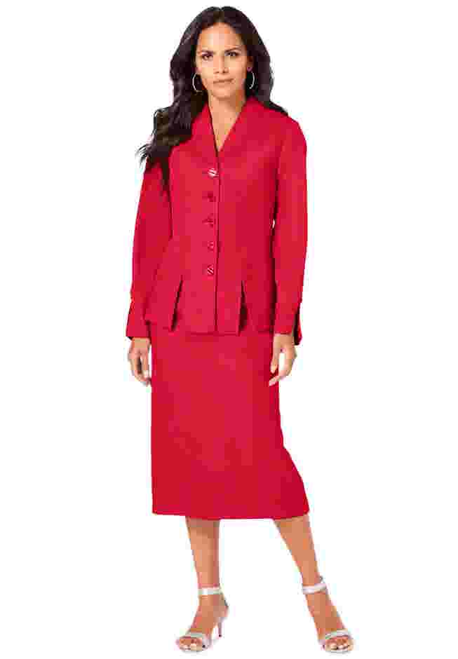 Plus Size Long Sleeve Shawl-Collar Jacket & Sheath Skirt Set – 2-Piece Suit image number 0