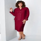 Plus Size Long Sleeve Shawl-Collar Jacket & Sheath Skirt Set – 2-Piece Suit image number null