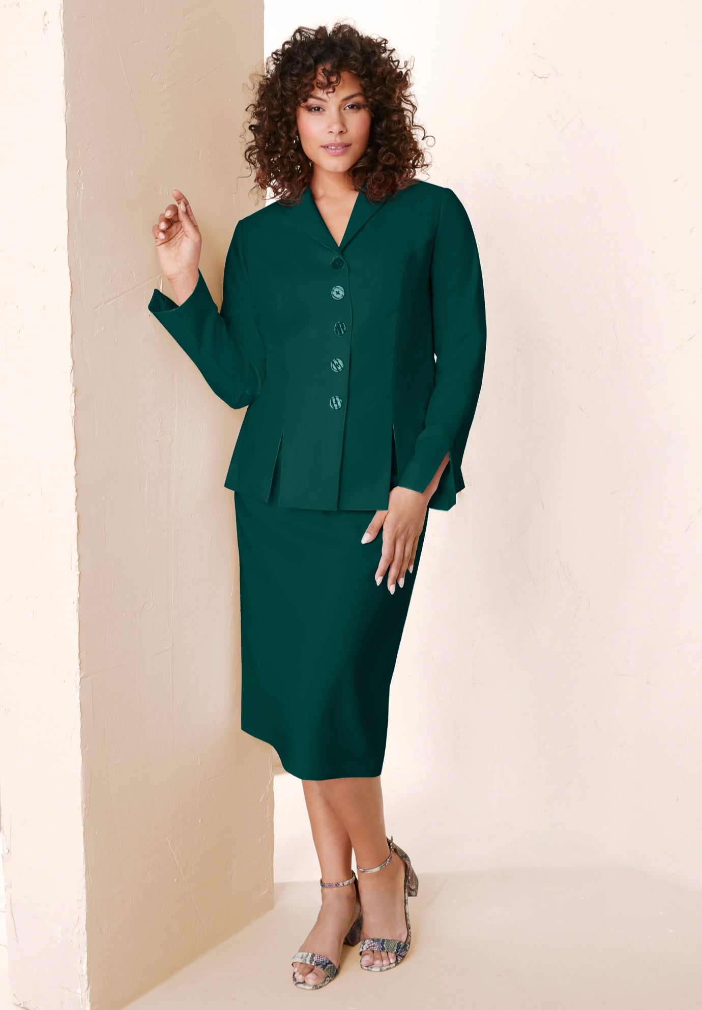 Plus Size Long Sleeve Shawl-Collar Jacket & Sheath Skirt Set – 2-Piece Suit image number 0