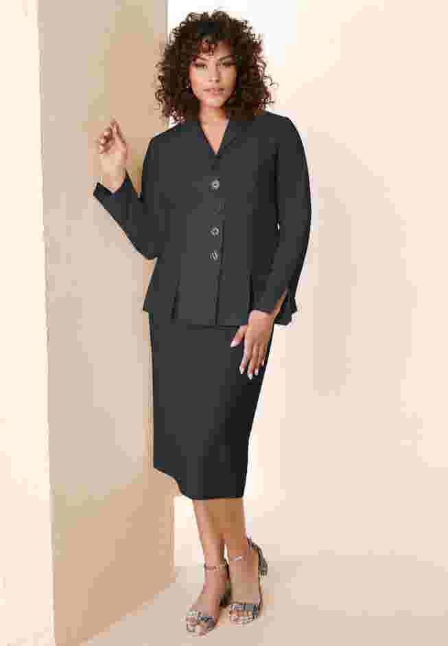 Plus Size Long Sleeve Shawl-Collar Jacket & Sheath Skirt Set – 2-Piece Suit image number 0