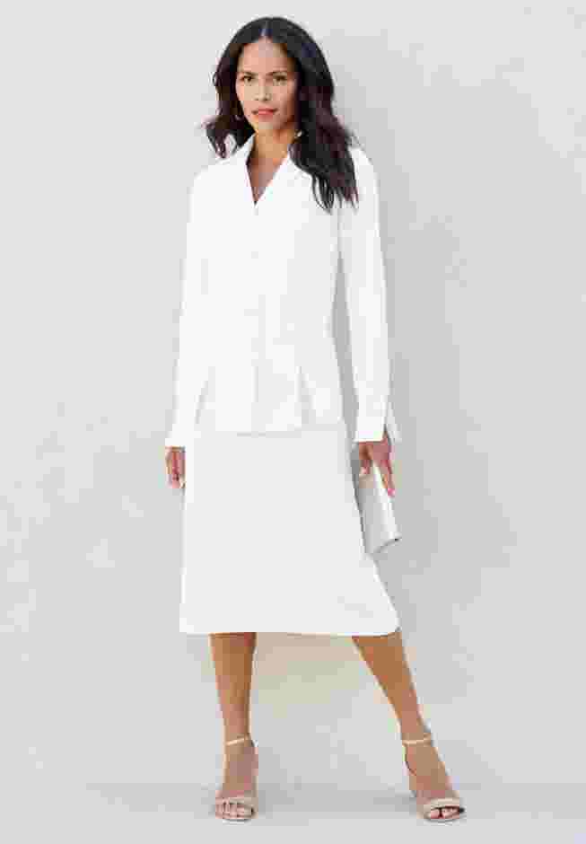 Plus Size Long Sleeve Shawl-Collar Jacket & Sheath Skirt Set – 2-Piece Suit image number 0