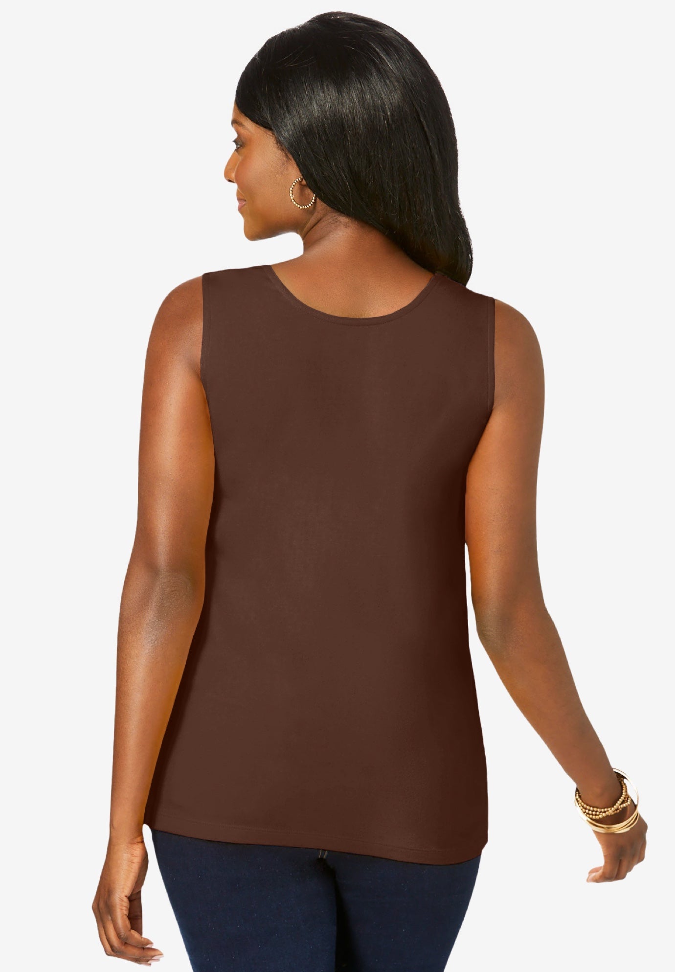 Stretch Cotton Horseshoe Neck Tank image number 2