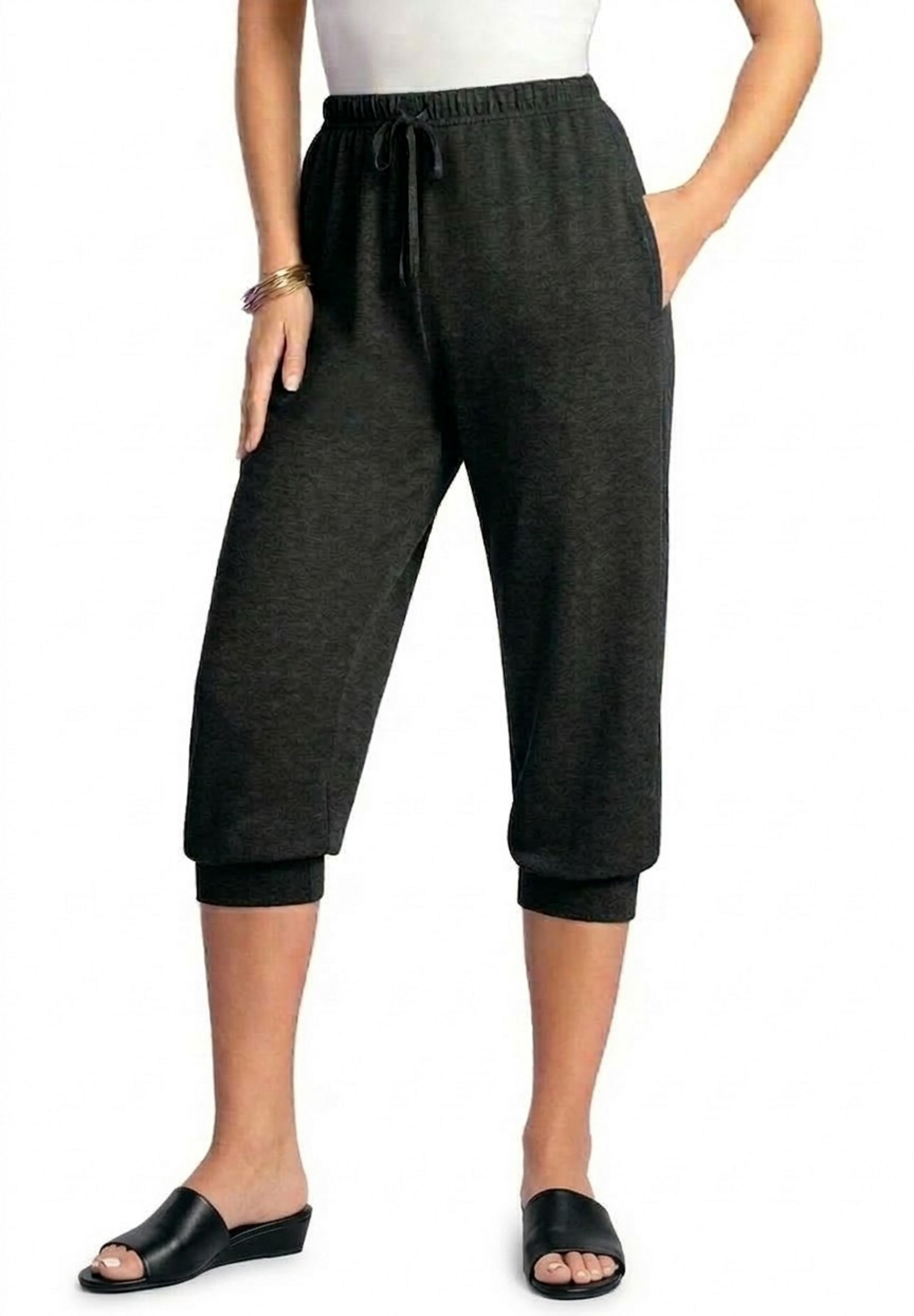 Plus Size Soft Knit Capri Pant with Drawstring Waist image number 0