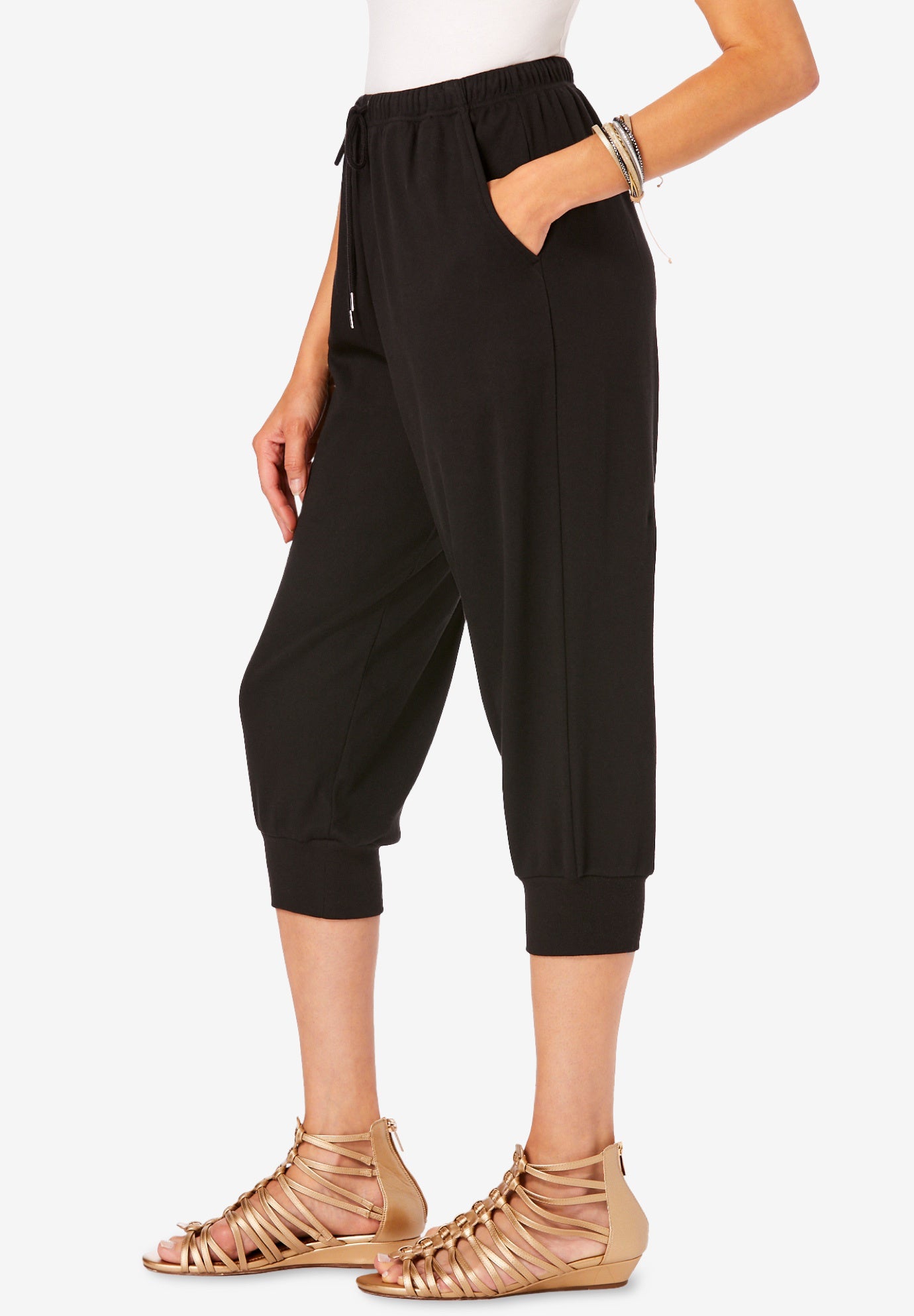 Plus Size Soft Knit Capri Pant with Drawstring Waist image number 3