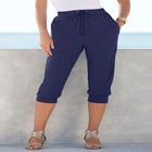 Plus Size Soft Knit Capri Pant with Drawstring Waist image number null