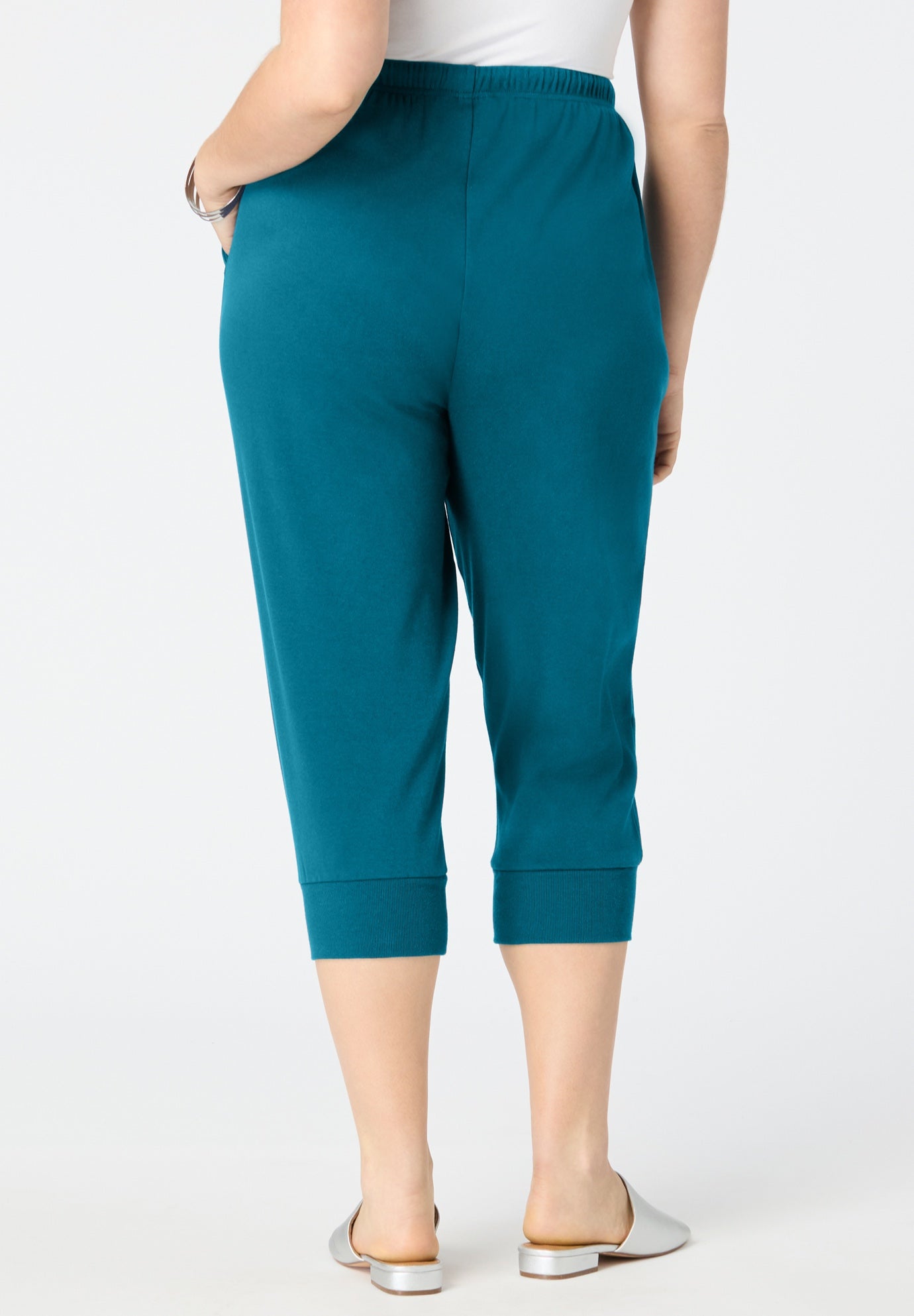 Plus Size Soft Knit Capri Pant with Drawstring Waist image number 1