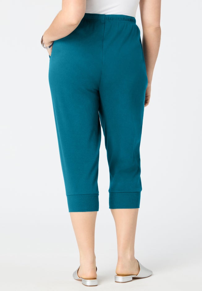 Plus Size Soft Knit Capri Pant with Drawstring Waist image number 1