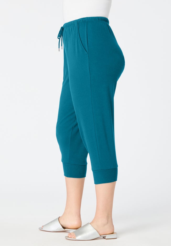 Plus Size Soft Knit Capri Pant with Drawstring Waist image number 2