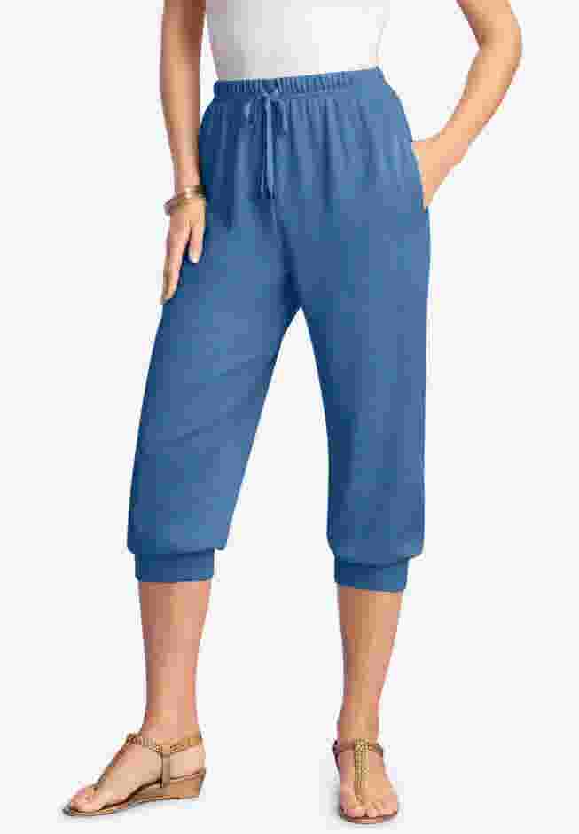 Plus Size Soft Knit Capri Pant with Drawstring Waist image number 0