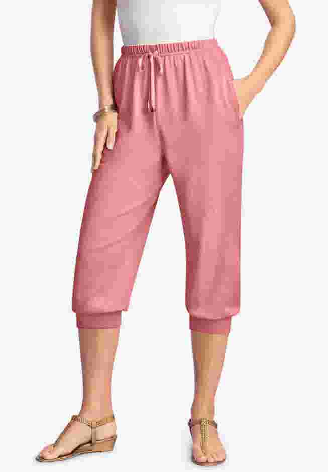 Plus Size Soft Knit Capri Pant with Drawstring Waist image number 0