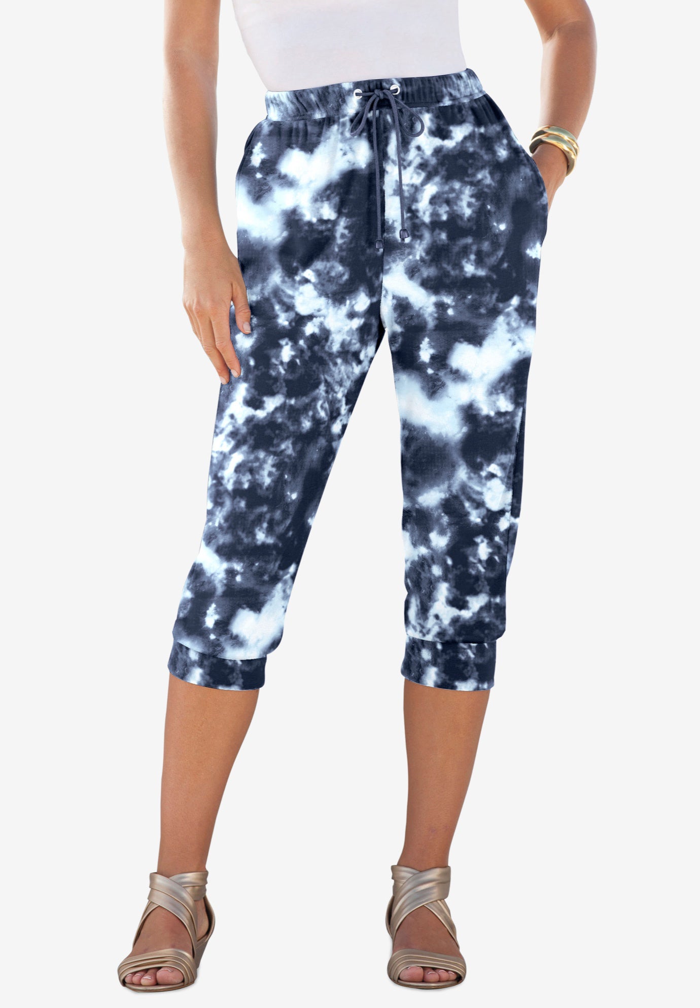 Plus Size Soft Knit Capri Pant with Drawstring Waist image number 0