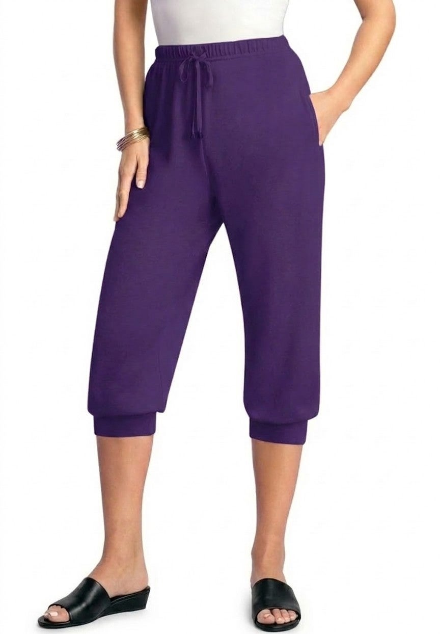 Plus Size Soft Knit Capri Pant with Drawstring Waist image number 0