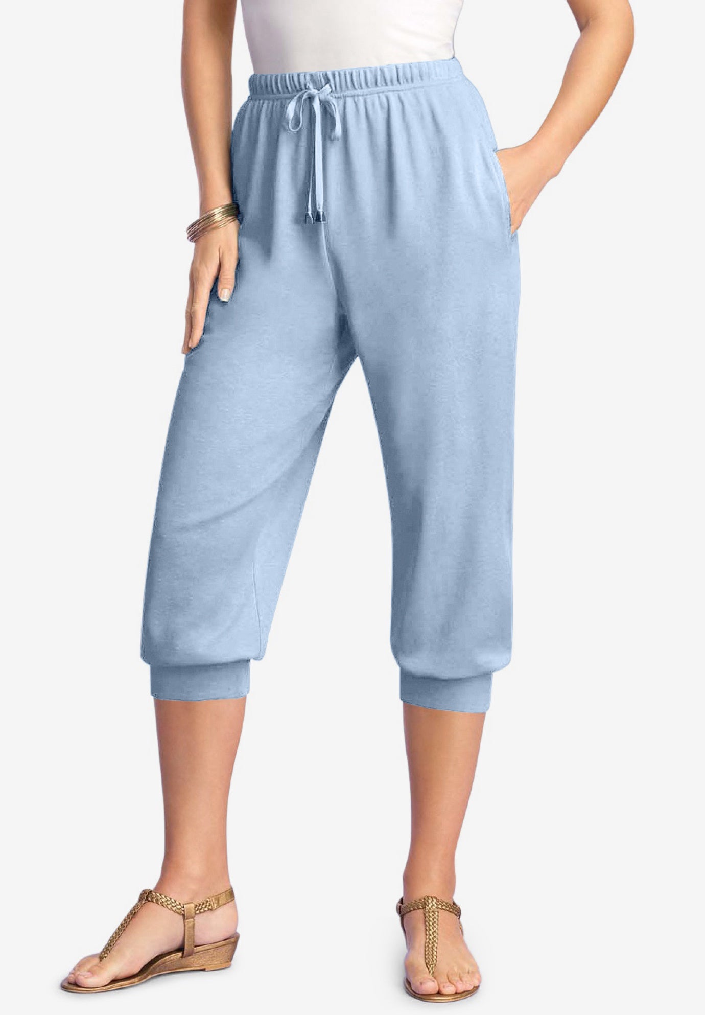 Plus Size Soft Knit Capri Pant with Drawstring Waist image number 0