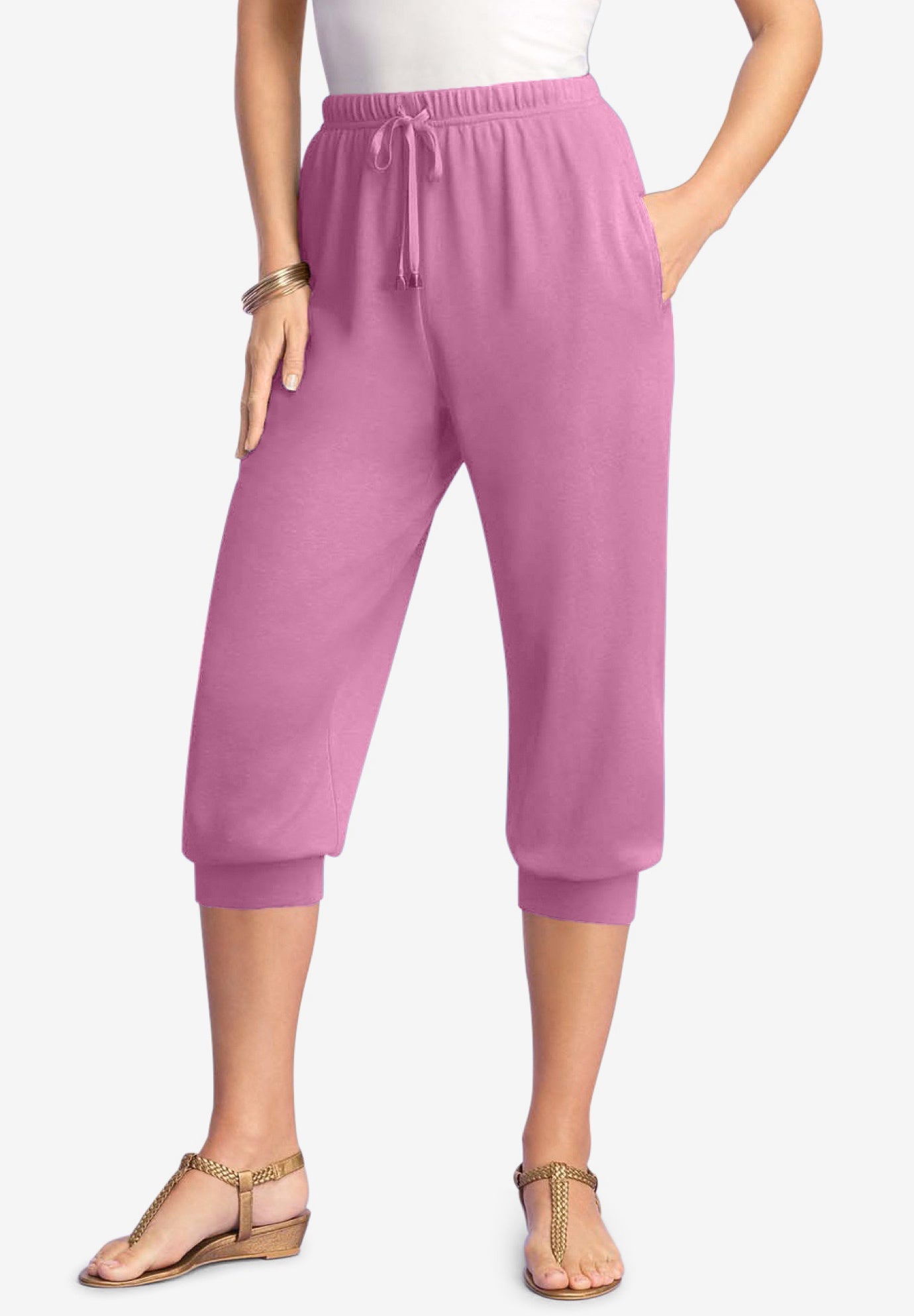 Plus Size Soft Knit Capri Pant with Drawstring Waist image number 0