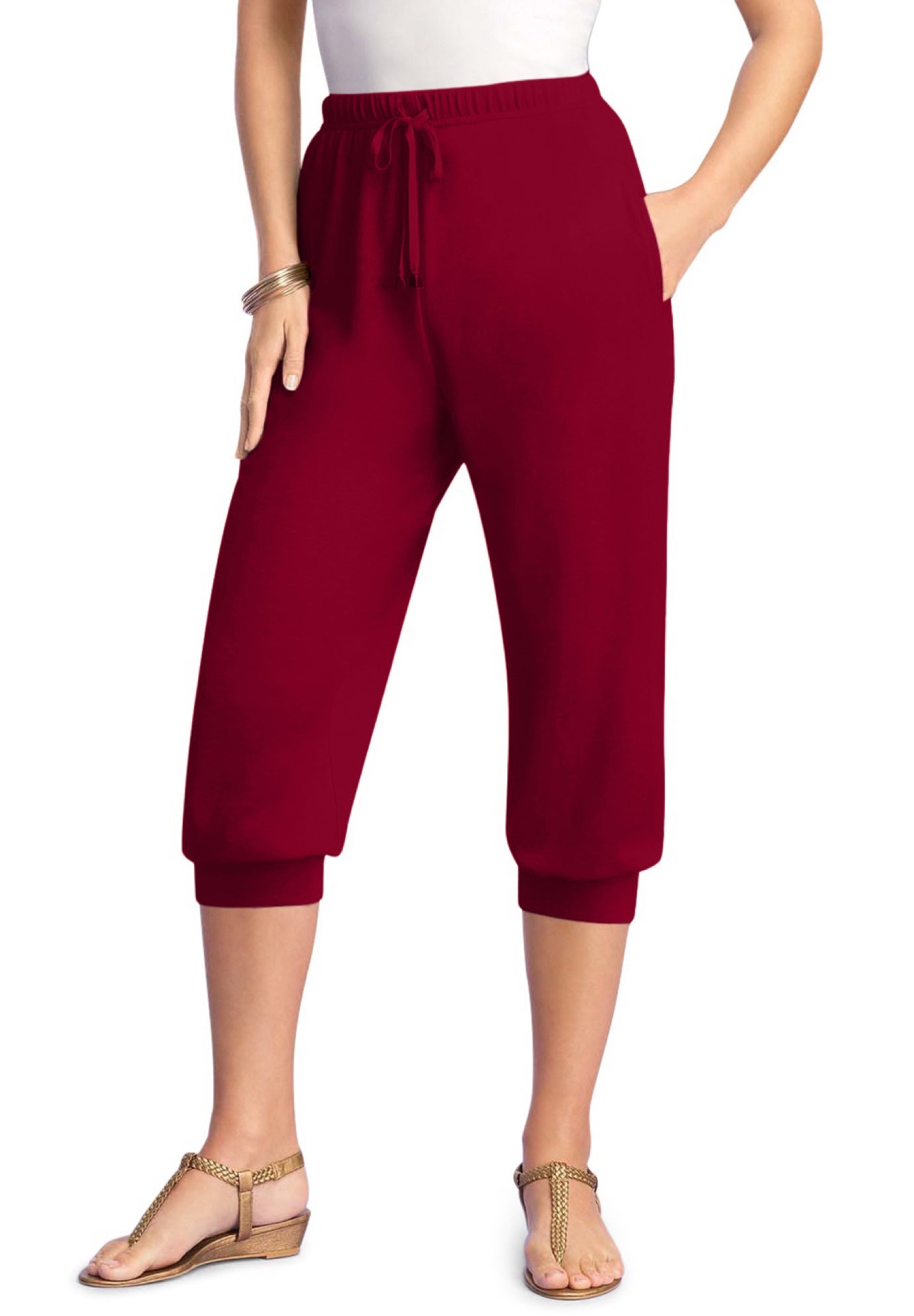 Plus Size Soft Knit Capri Pant with Drawstring Waist image number 0