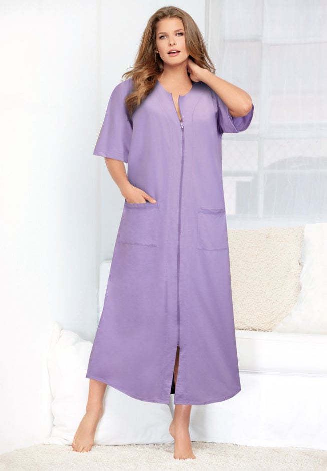 Long French Terry Zip-Front Robe image number 8