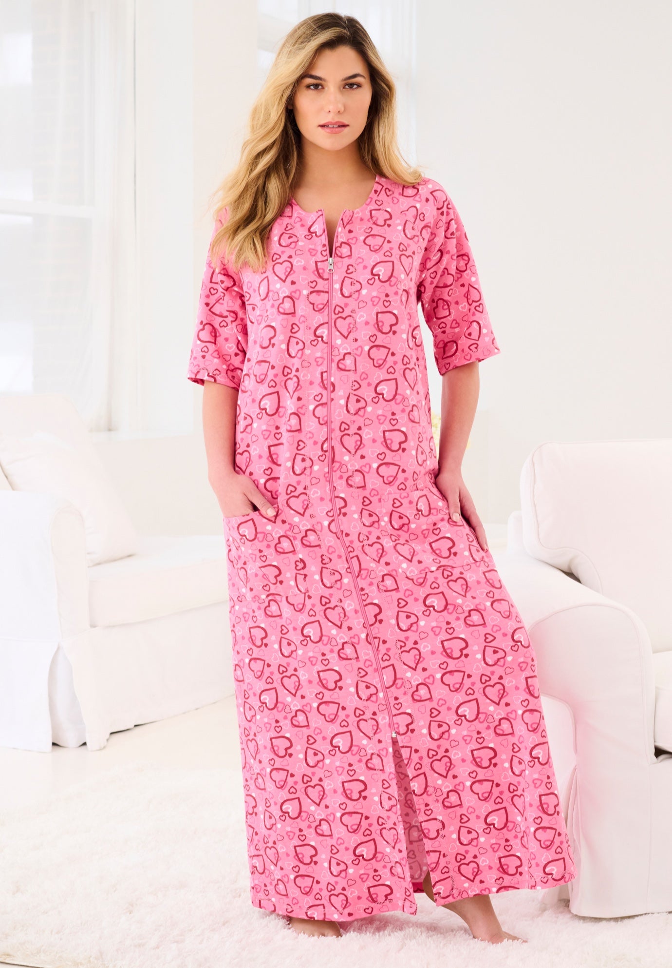 Long French Terry Zip-Front Robe image number 0