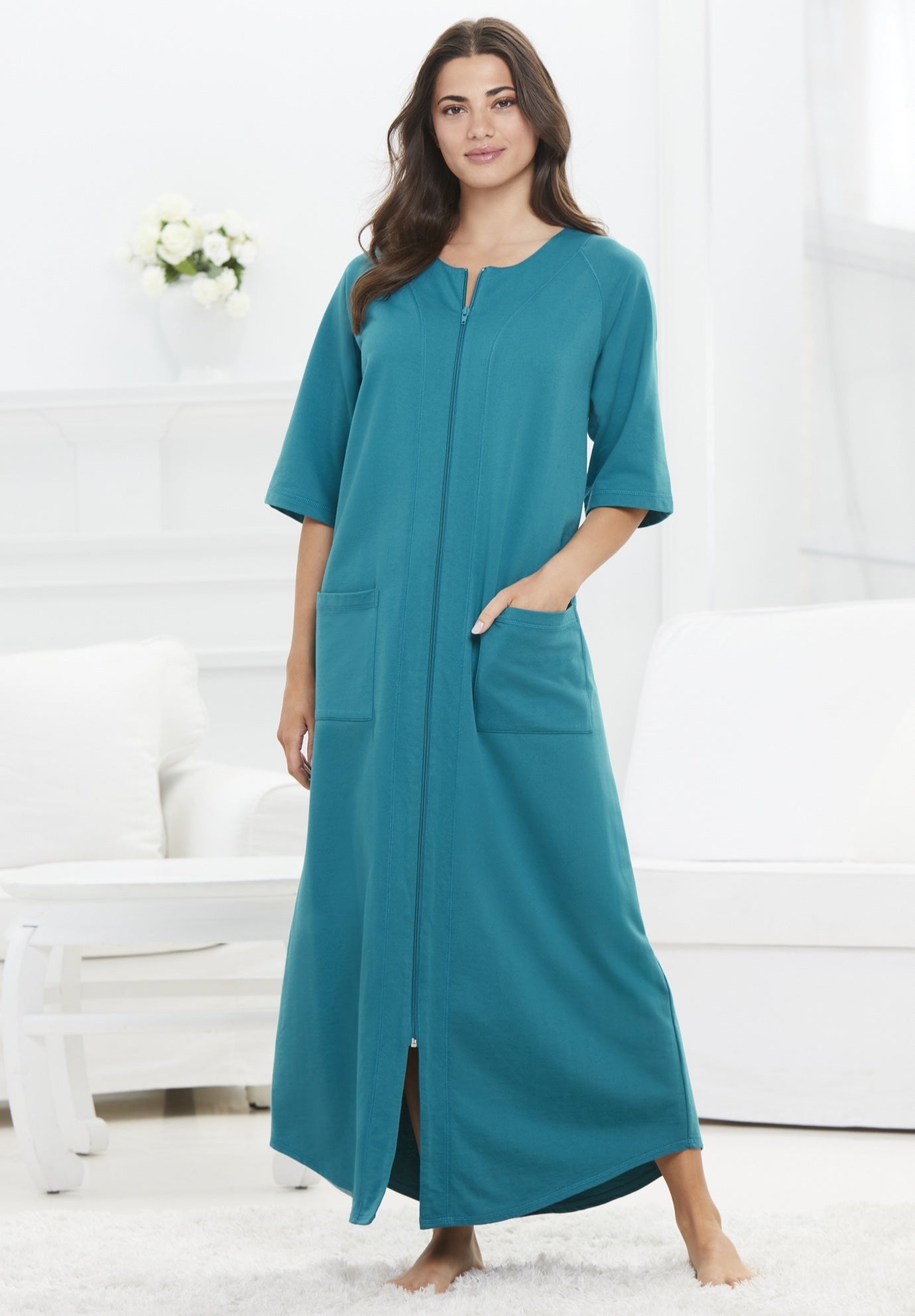 Long French Terry Zip-Front Robe image number 0