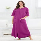 Long French Terry Zip-Front Robe image number null