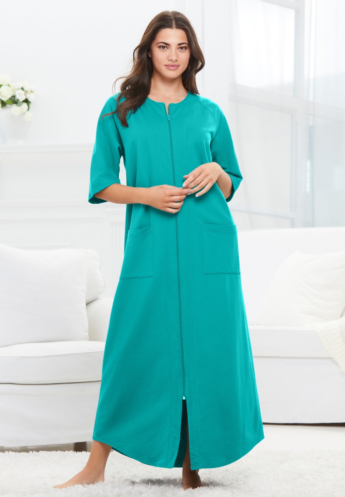 Long French Terry Zip-Front Robe image number 0