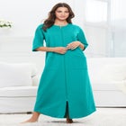 Long French Terry Zip-Front Robe image number null