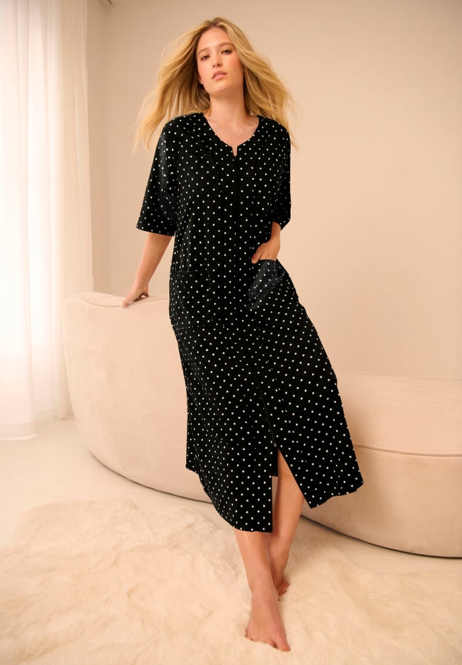 Long French Terry Zip-Front Robe image number 4