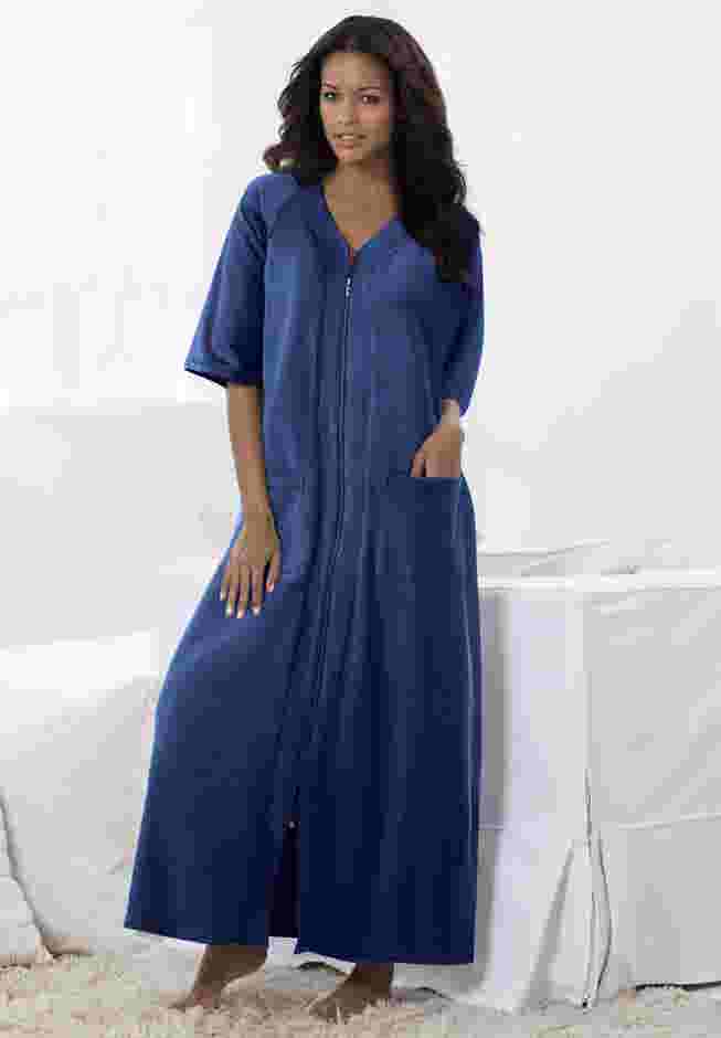 Long French Terry Zip-Front Robe image number 0