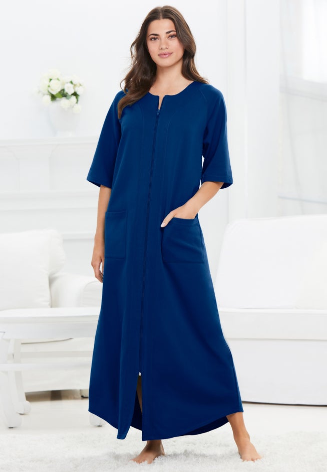 Long French Terry Zip-Front Robe image number 0