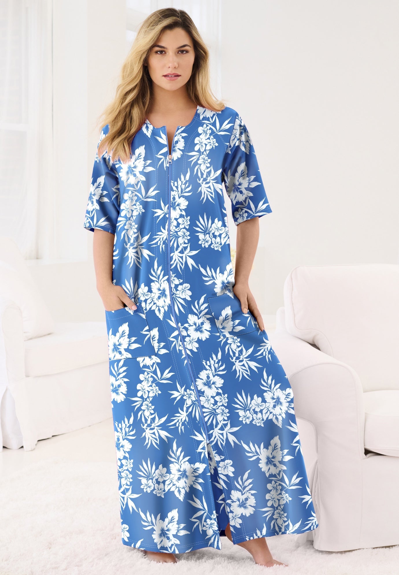 Long French Terry Zip-Front Robe image number 0