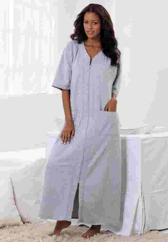 Long French Terry Zip-Front Robe image number 4