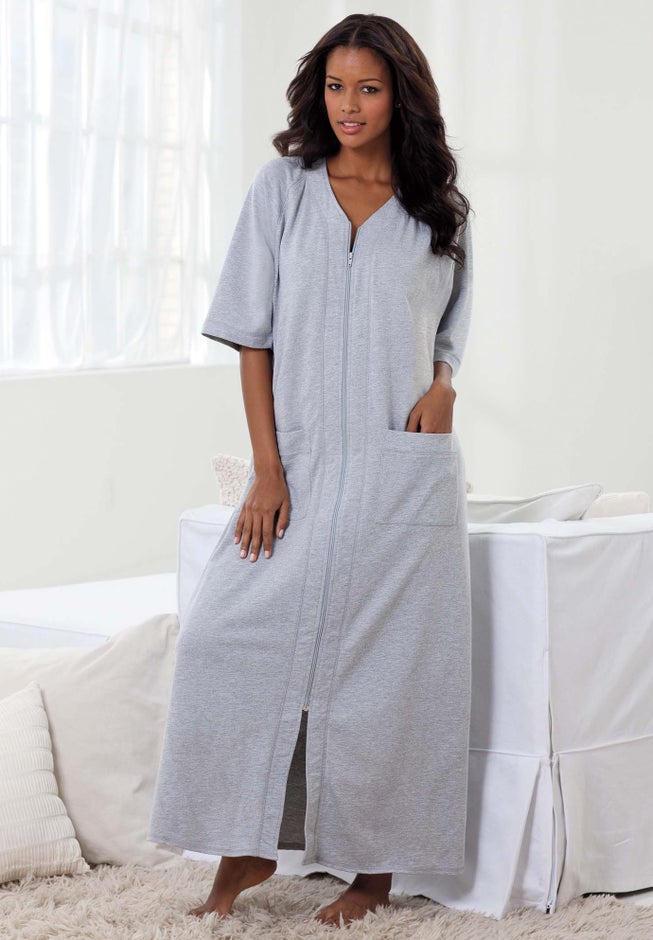 Long French Terry Zip-Front Robe image number 5