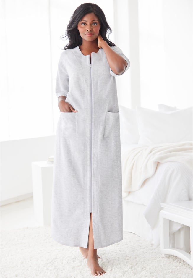 Long French Terry Zip-Front Robe image number 4