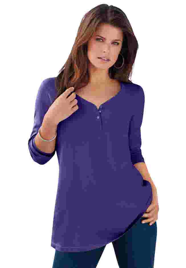 Ultimate Long Sleeve Henley Tee with Sweetheart Neck image number 0