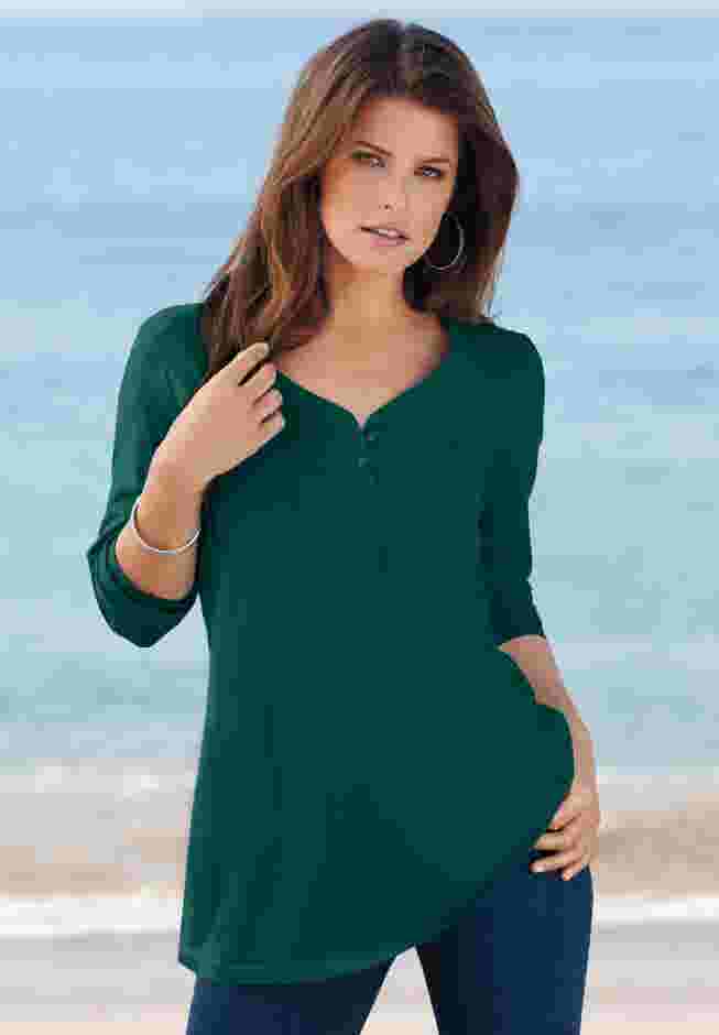 Ultimate Long Sleeve Henley Tee with Sweetheart Neck image number 0
