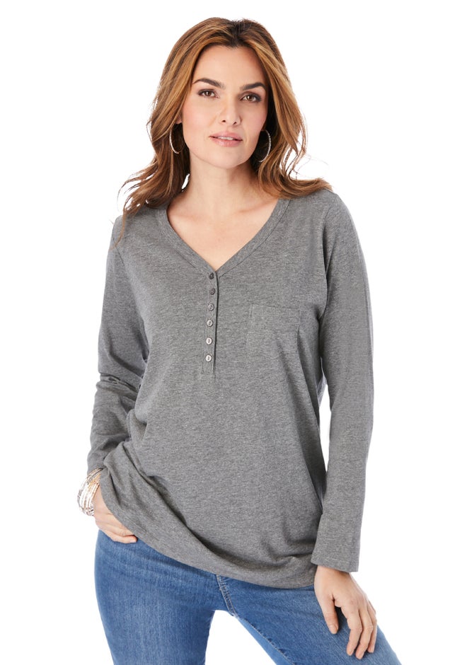 Ultimate Long Sleeve Henley Tee with Sweetheart Neck image number 0