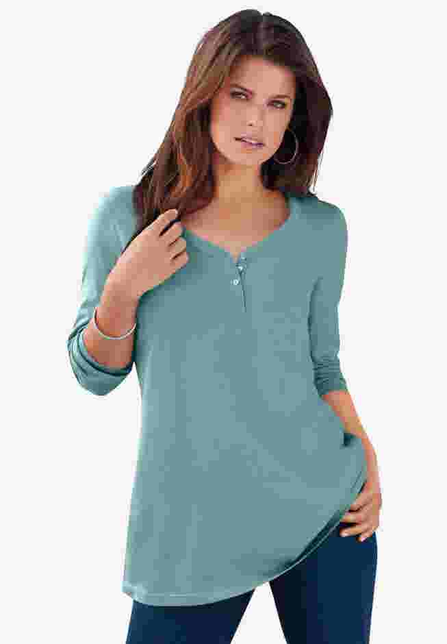 Ultimate Long Sleeve Henley Tee with Sweetheart Neck image number 0