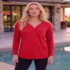 Plus Size Long Sleeve Sweetheart Henley Tee image number null