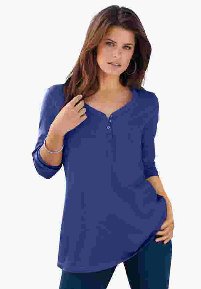 Ultimate Long Sleeve Henley Tee with Sweetheart Neck image number 0