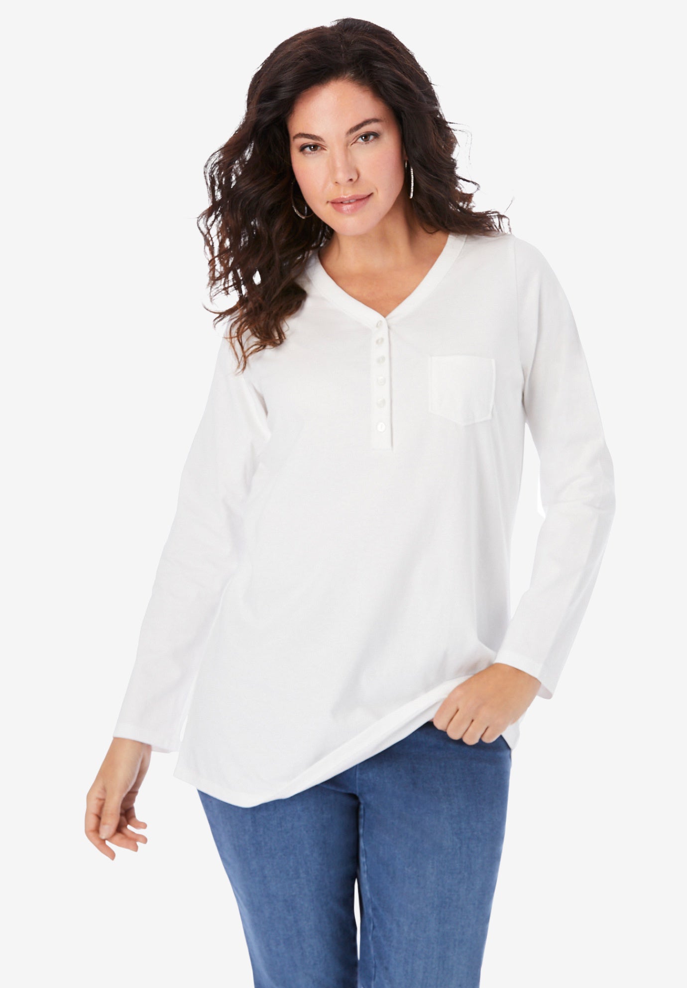 Ultimate Long Sleeve Henley Tee with Sweetheart Neck image number 0