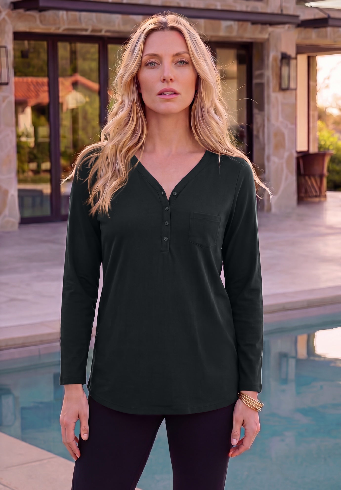 Plus Size Long Sleeve Sweetheart Henley Tee image number 0
